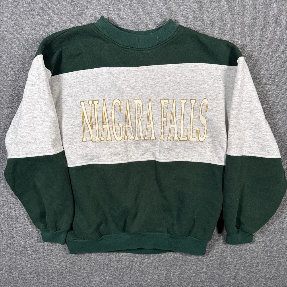 Sun Triangle Niagara Falls Sweatshirt Unisex L-XL Green Grey Colorblock Vintage